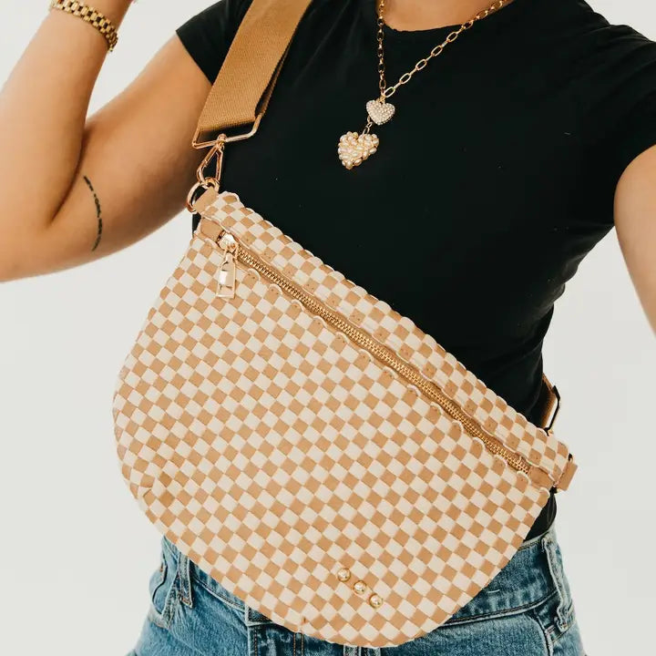 Westlyn Woven Bum Bag -  Tan Checkered