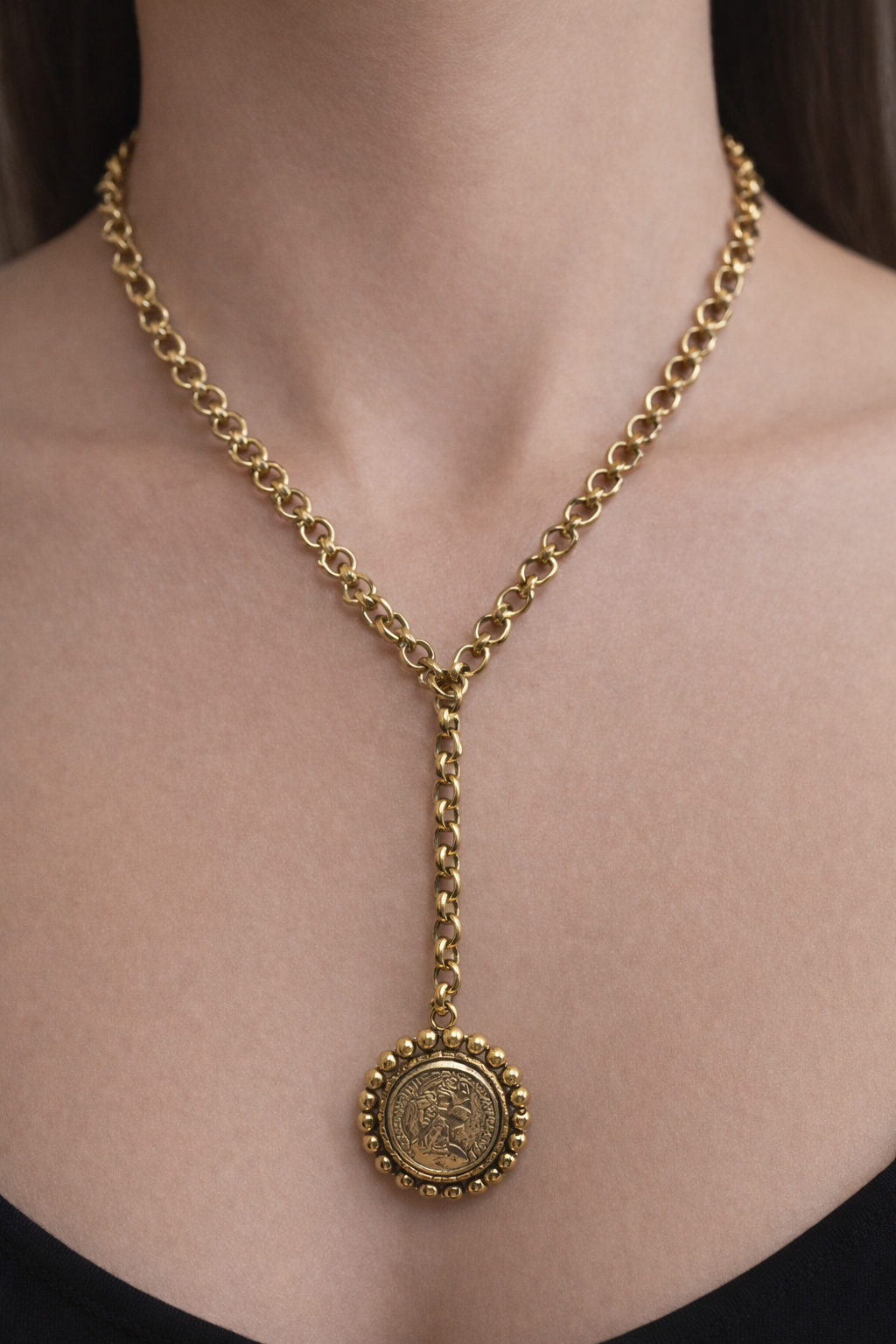 Gold Lariat Coin Necklace — Accents Boutique, Marble Falls TX