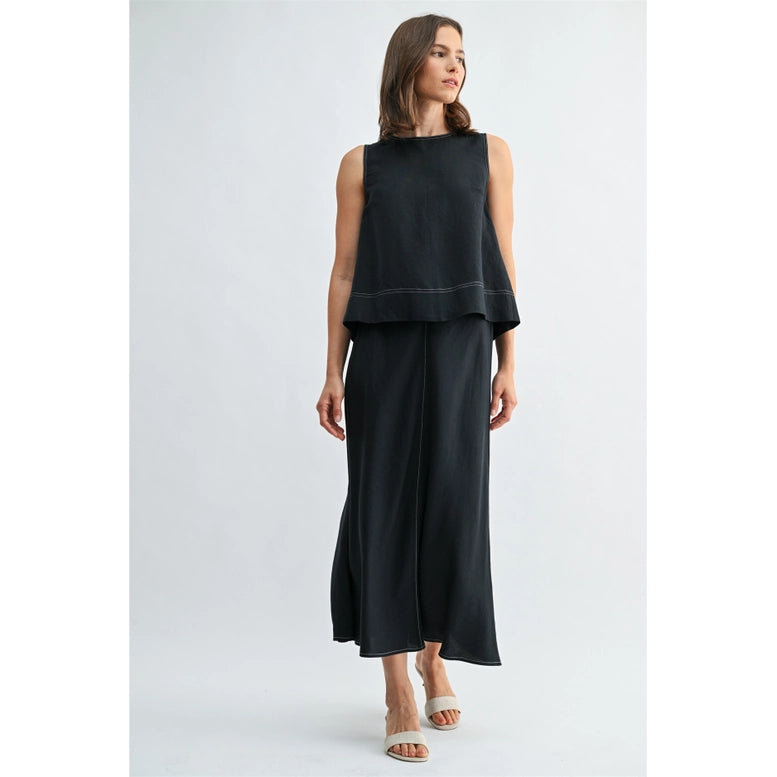 Linen Pleated Tank Skirt Set
