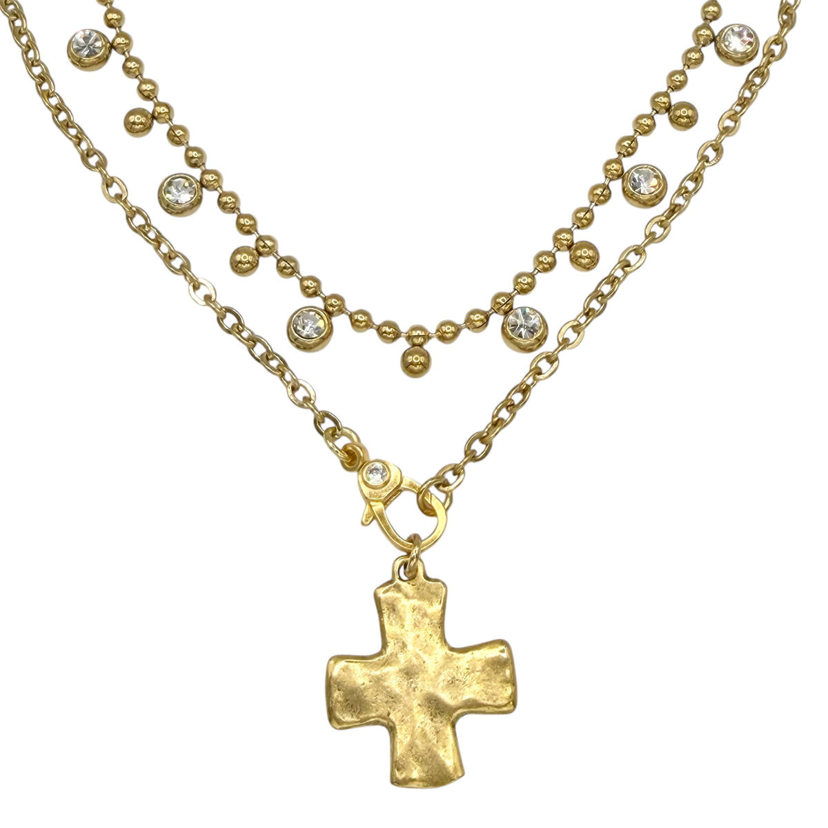 Gold Tone Ball Chain Crystal Necklace
