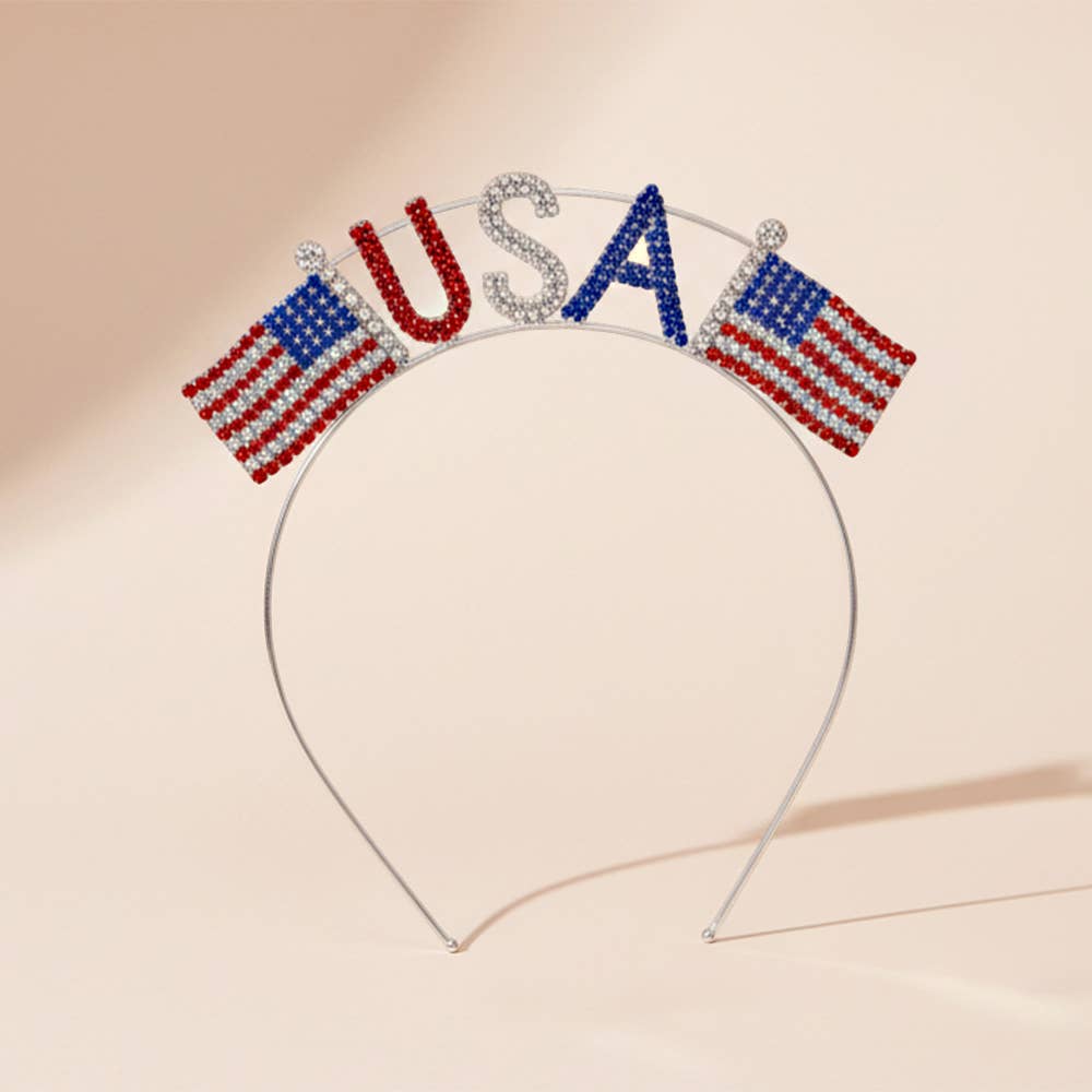 "USA" crystal rhinestone American flag headband
