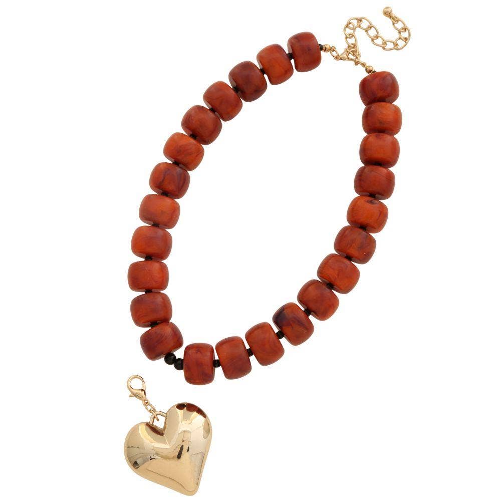 Delicate beaded necklace with a puffy heart pendant — view 3