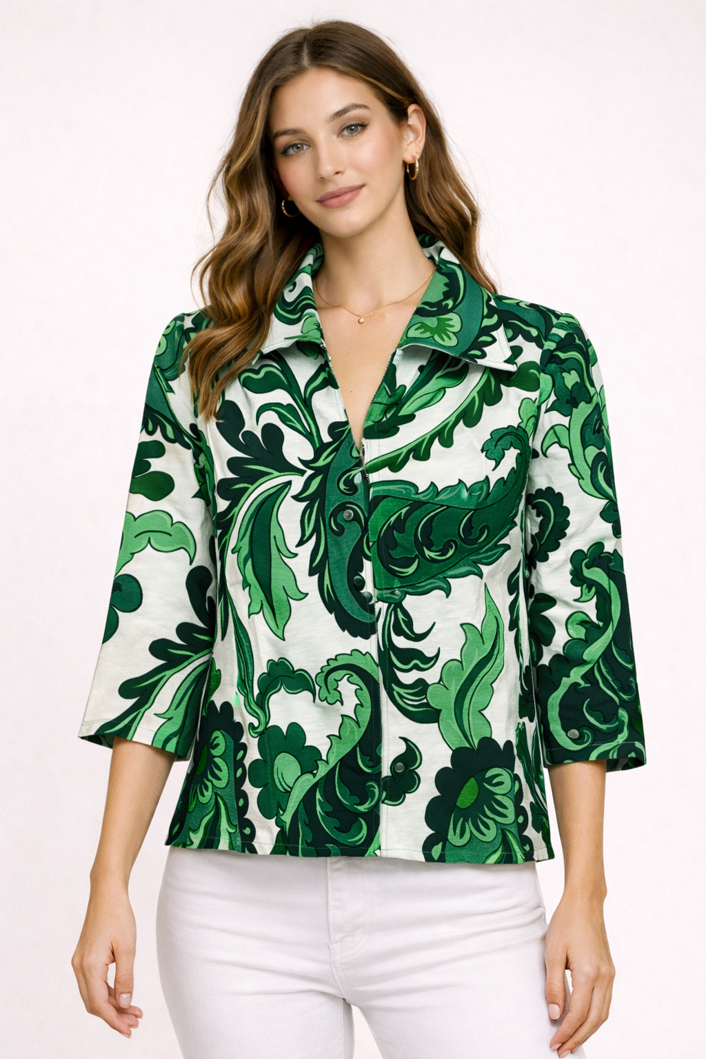 Green Baroque Vneck Top