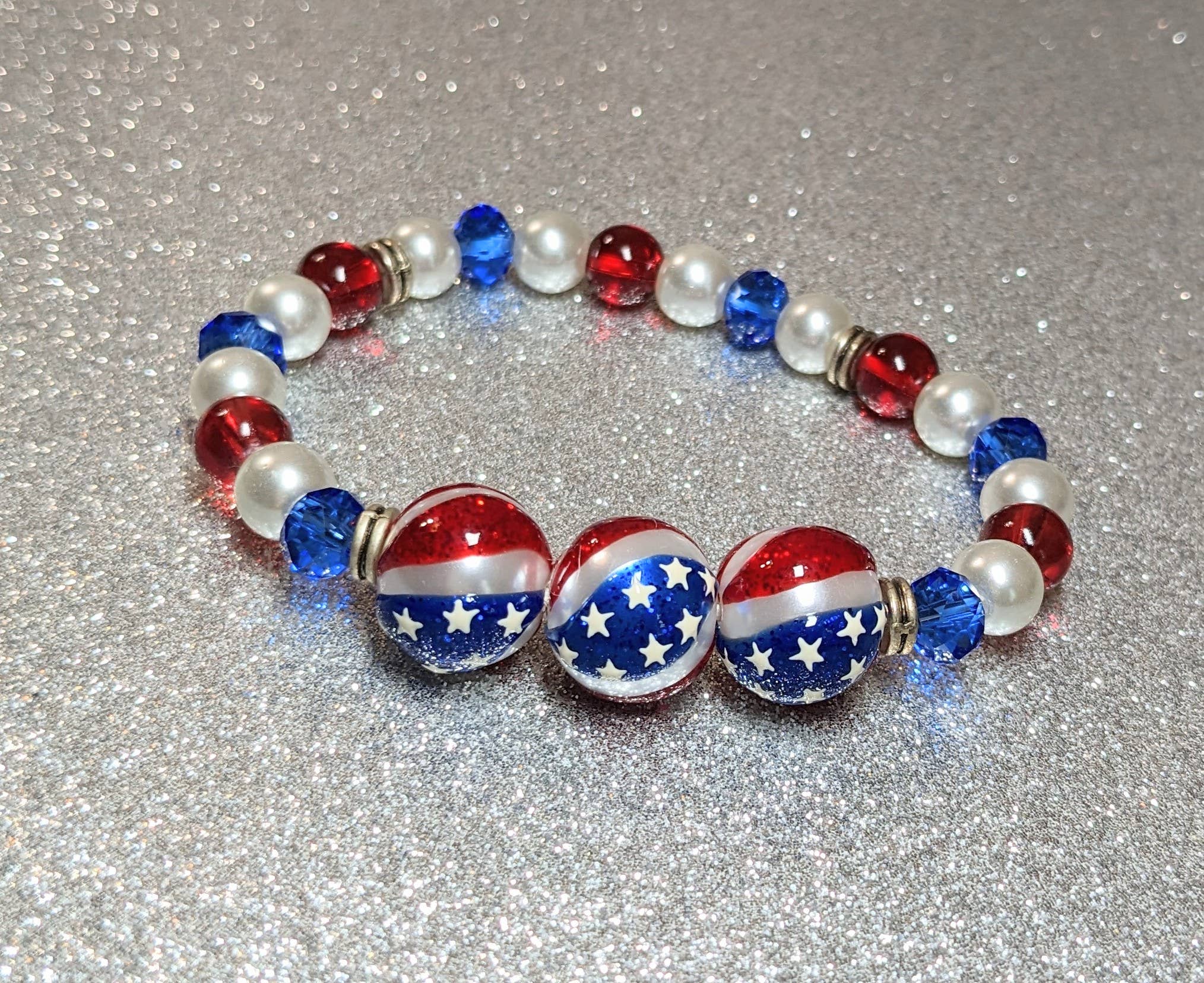 4th of July, Red White Blue Patriotic Stretch Bracelet