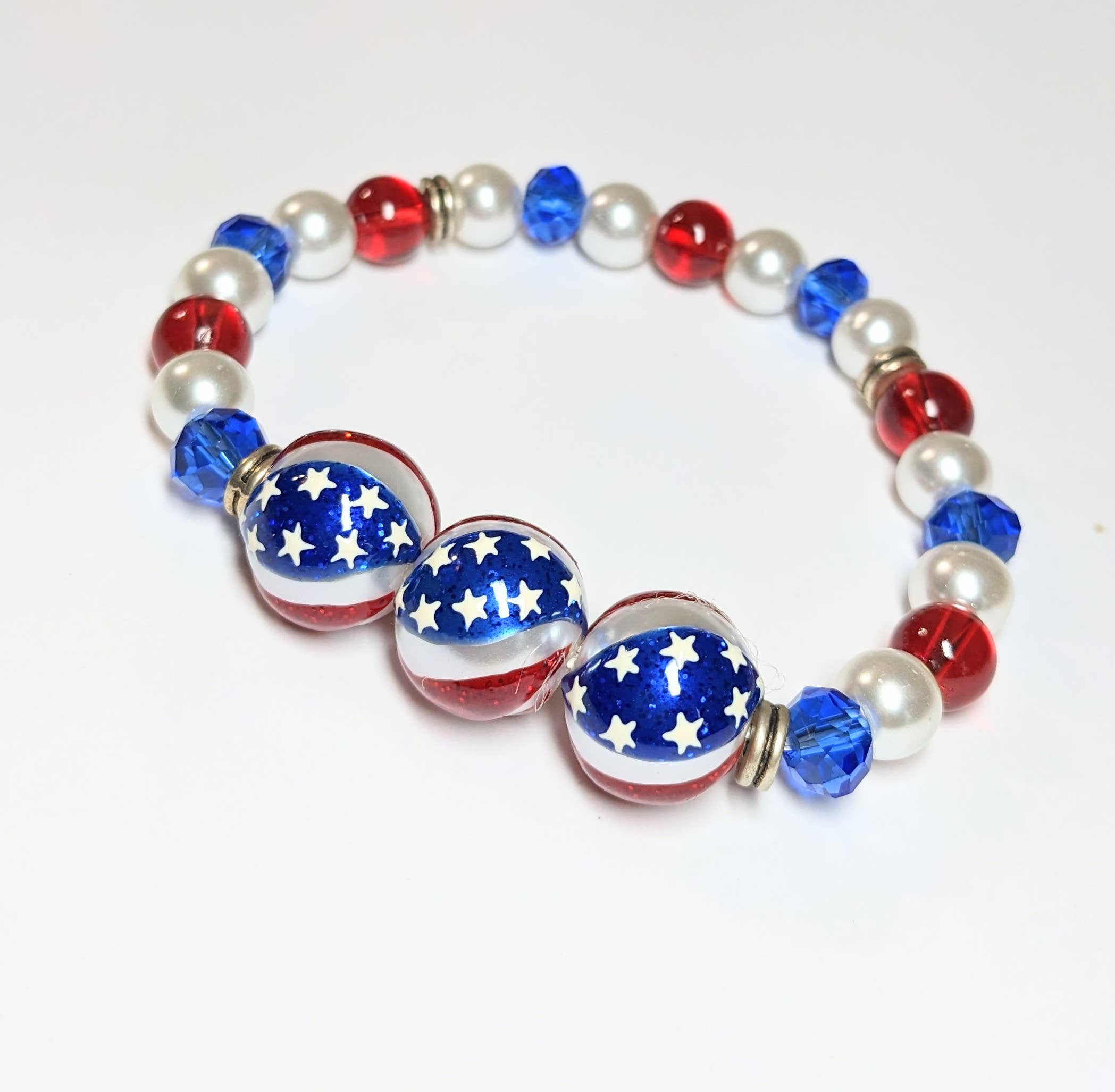 4th of July, Red White Blue Patriotic Stretch Bracelet