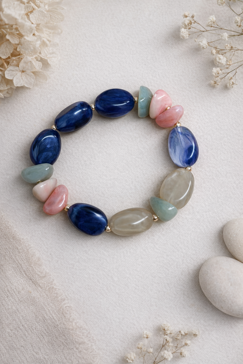 Blue Multi Resin Stone Stretch Bracelet