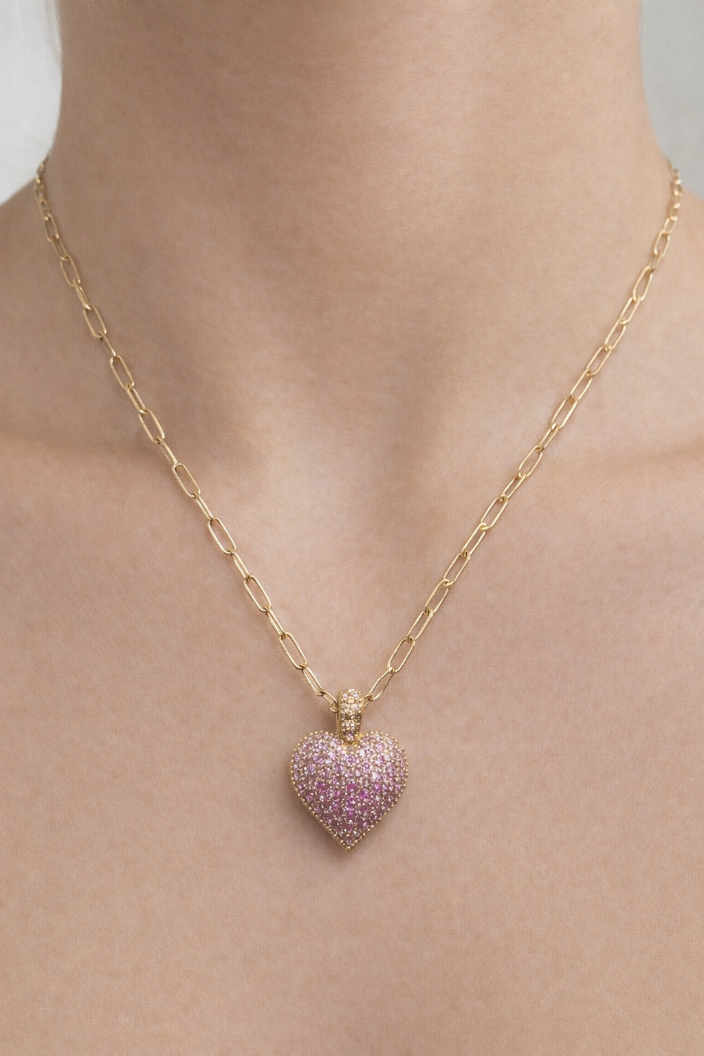 Pink Pave Bubble Heart Necklace