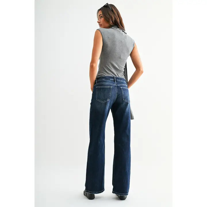 Dark Wash Low Rise Wide Leg