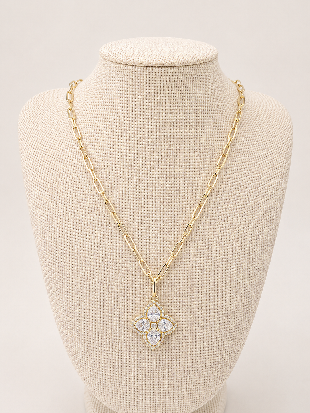 Gold Crystal Fleur de Lis Paper Clip Necklace