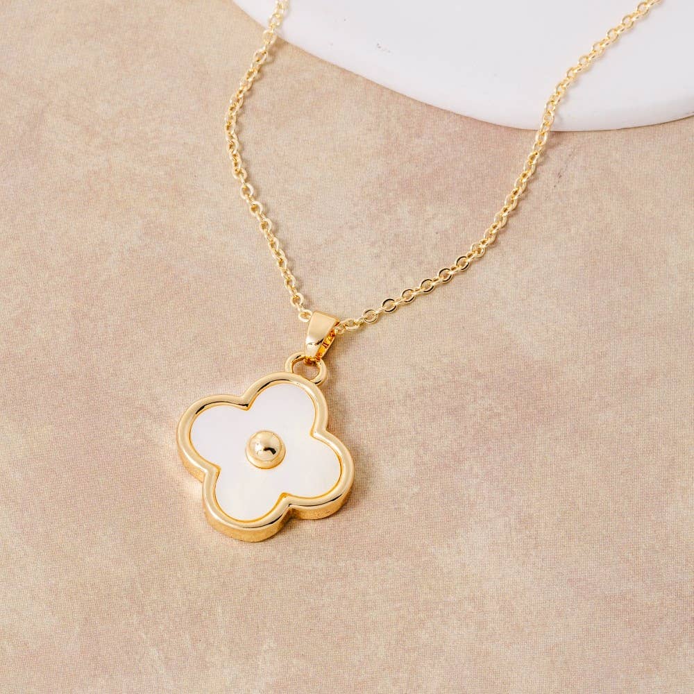 Gold Dipped Mother Of Pearl Clover Pendant Necklace