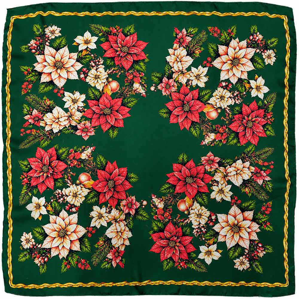 Holiday Poinsettia Floral Print Square Scarf