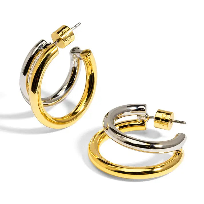 Two Tone Small Double Hoop Earring