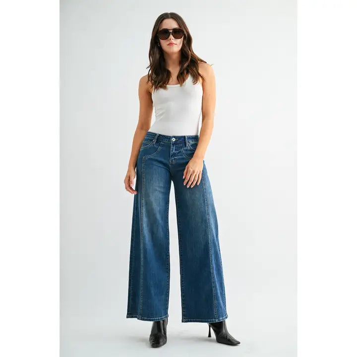 Mid-Rise Wide Side Panel Jeans