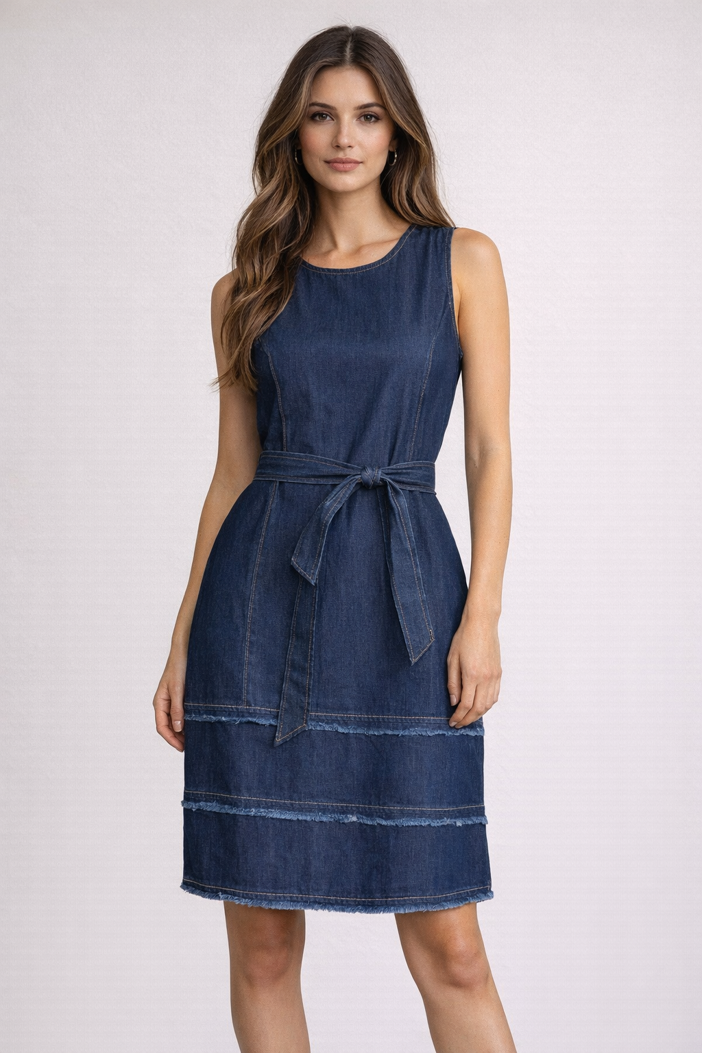 Dark Denim Sleeveless Belted Dress