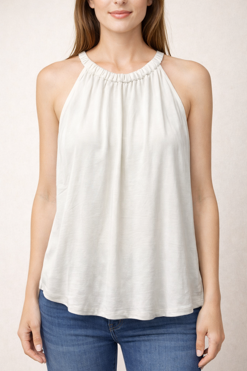 Off White Linen Blend Halter Too