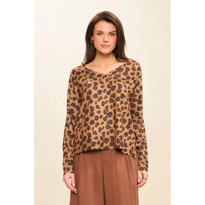 Leopard Lightweight Vneck Pullover Sweater