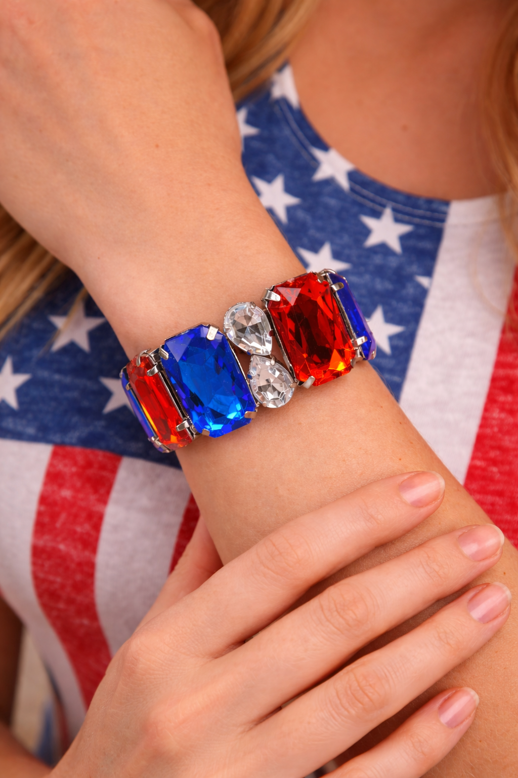 4th of July Red White Blue Stretch Bracelet for Women