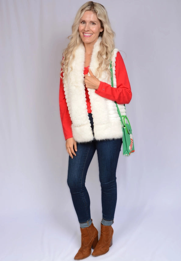 Fur Jacket with Collar and Side Pockets Vest