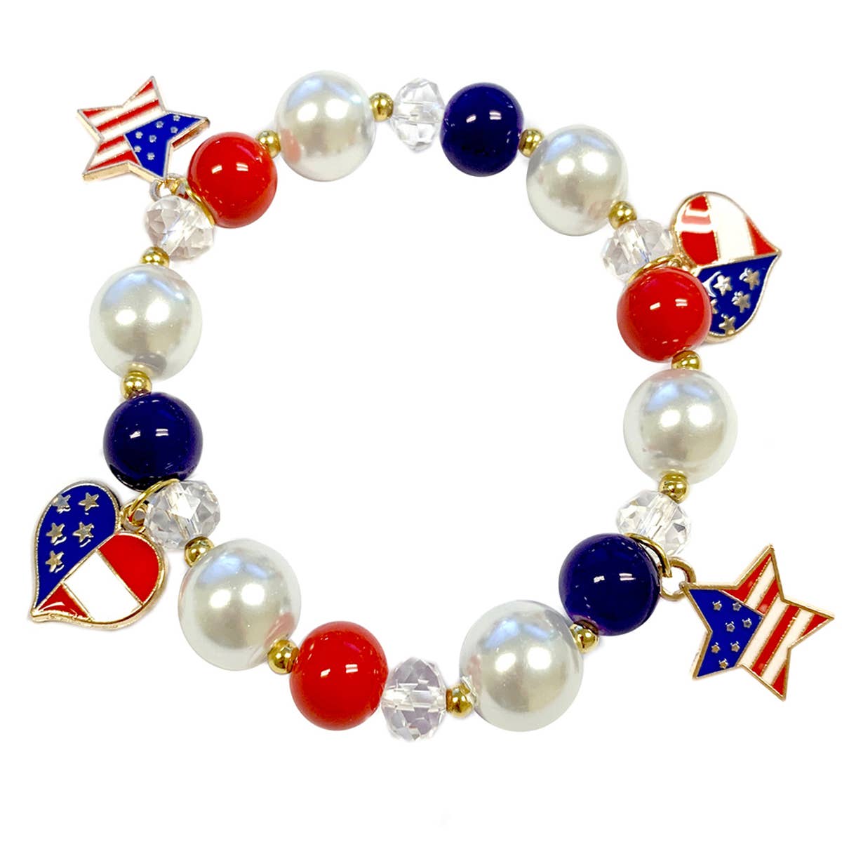 July 4th RWB Charms Beaded Stretch Bracelet