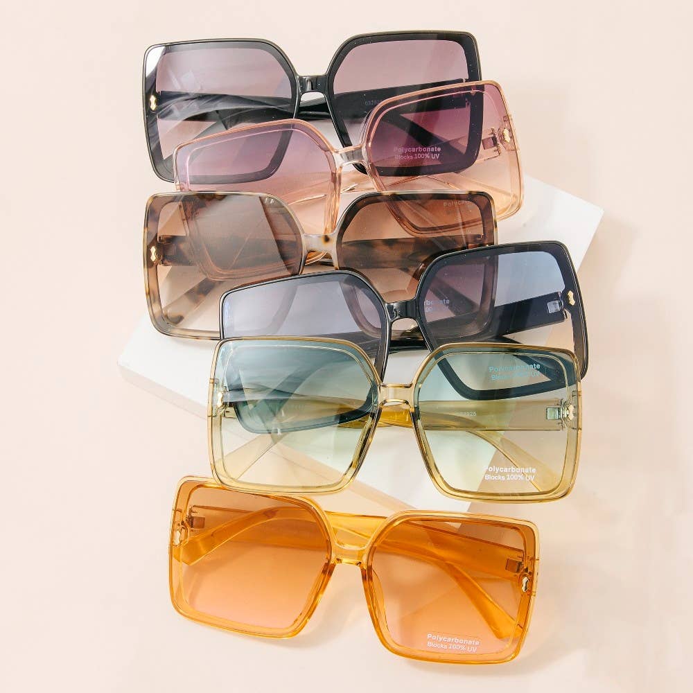 Oversized Square Sunglasses With Gold Corner Charm
