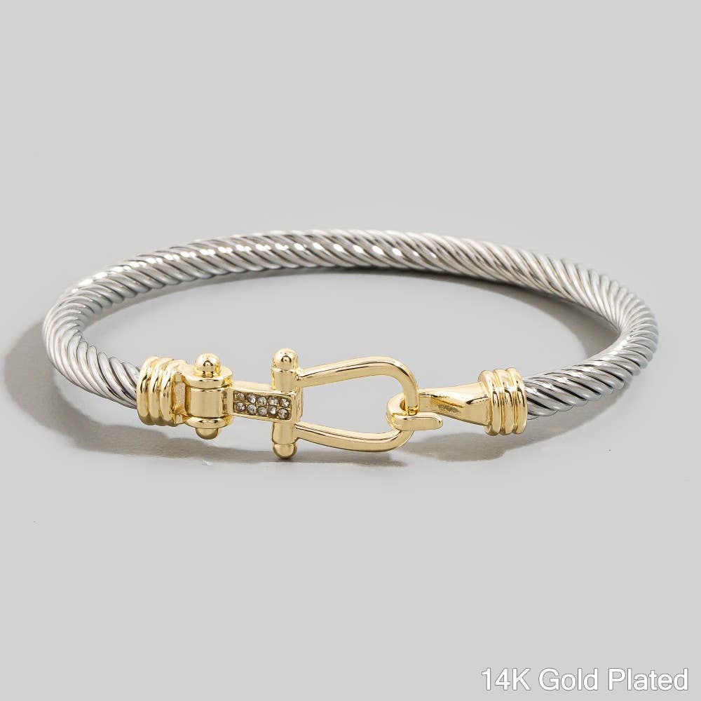 Gold Dipped Two Tone Hook Latch Bangle Bracelet