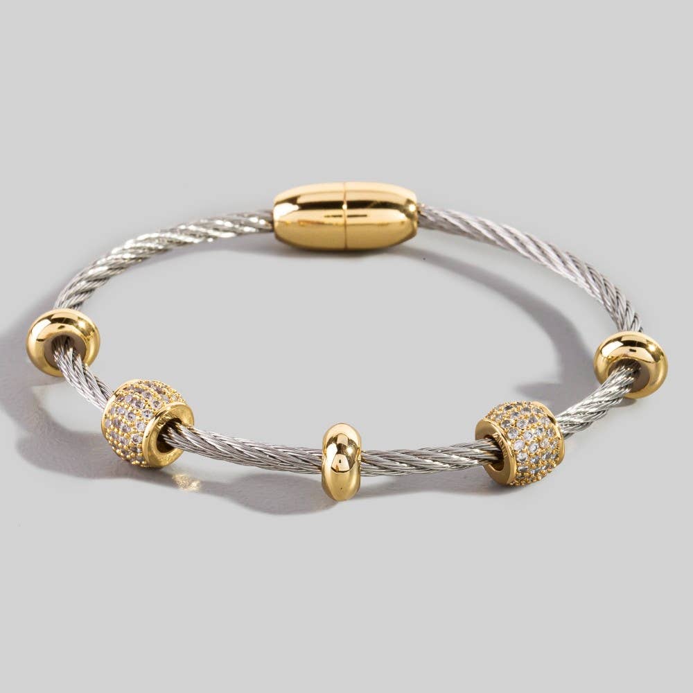 Stainless Steel Two Tone Wire Twist Bracelet