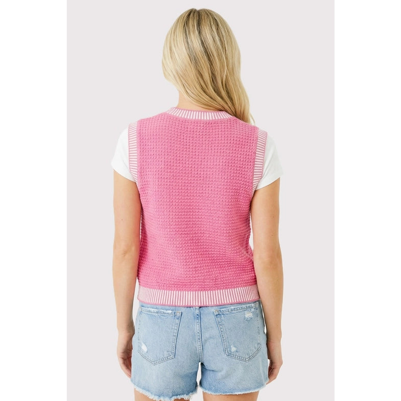 Pink Textured Sleeveless Sweater