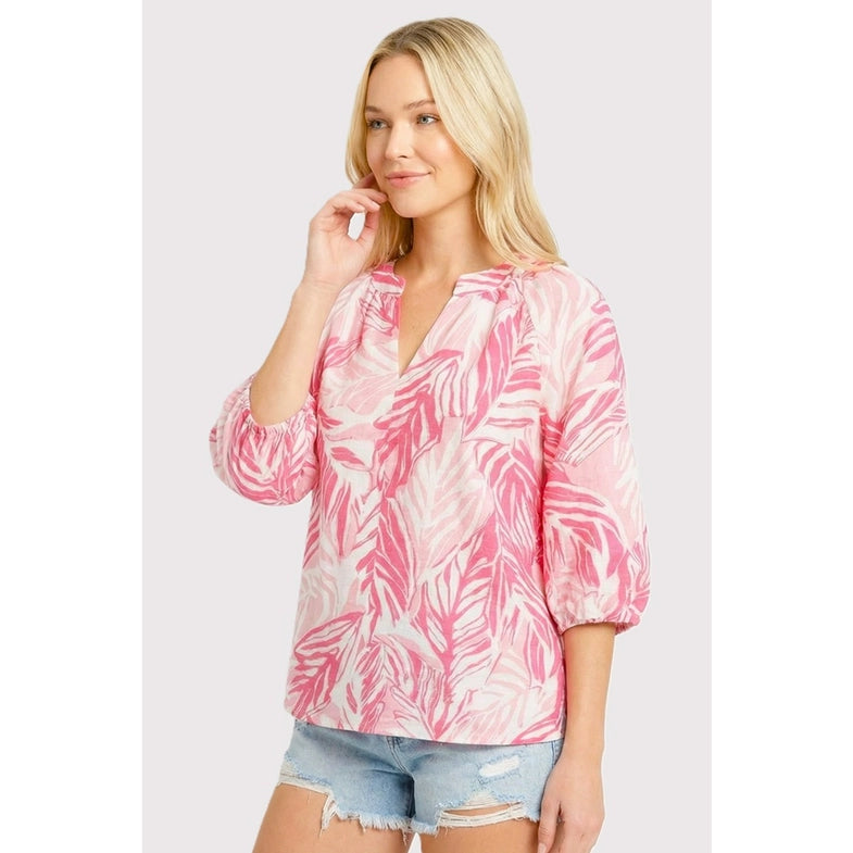 Pink Tropical Floral 3/4 Sleeve Top