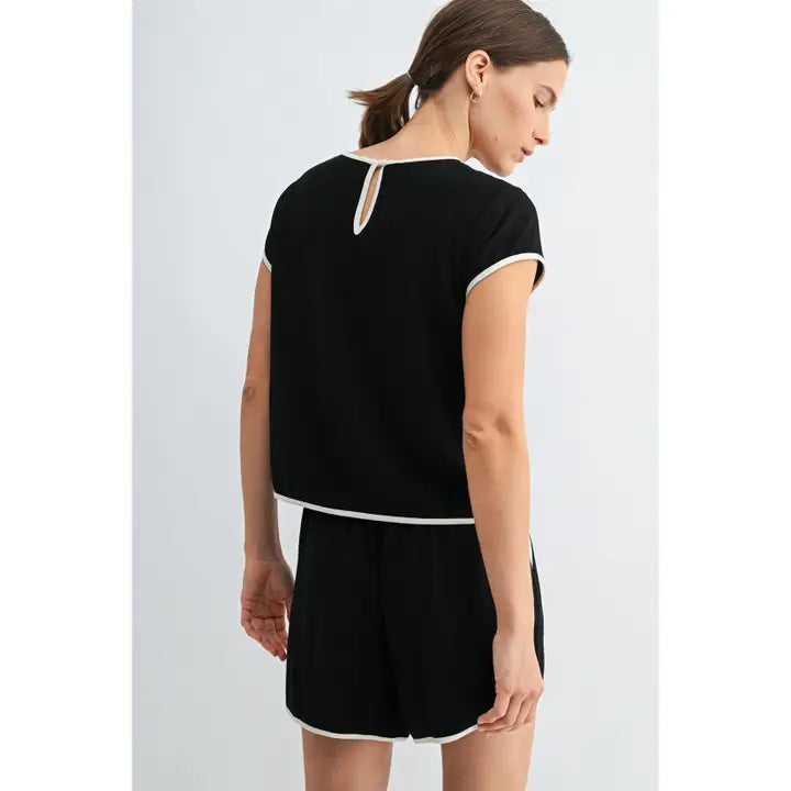 Black Contrasting Detail Short Set