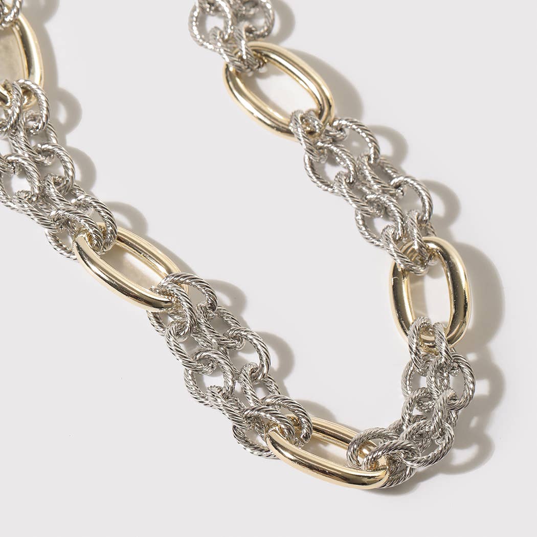 Layered Two-Tone Oval Link Chain Necklace