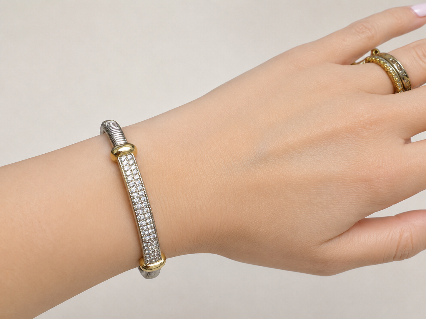 Two Tone Pave Clasp Bangle