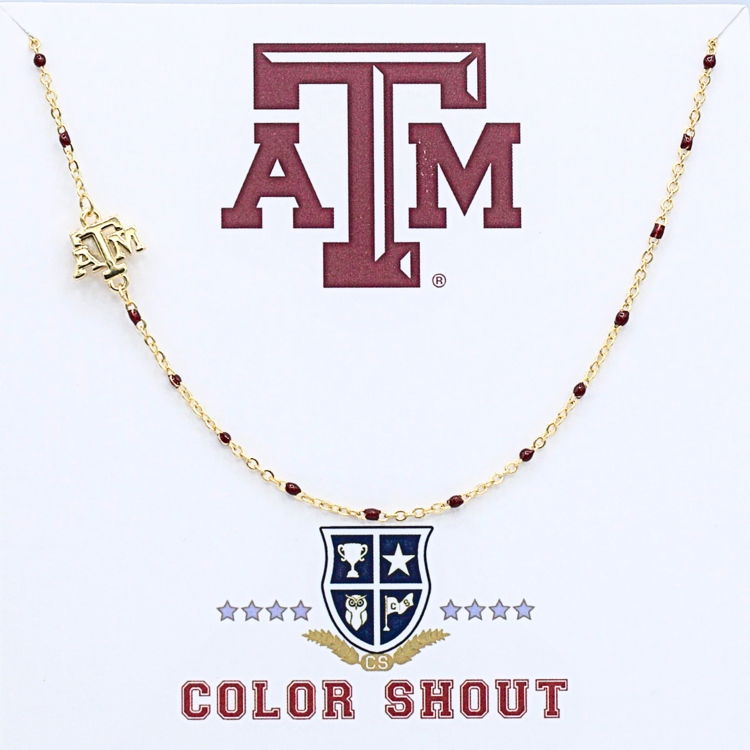 Side Set Texas A&M Logo on Enamel Bead Necklace
