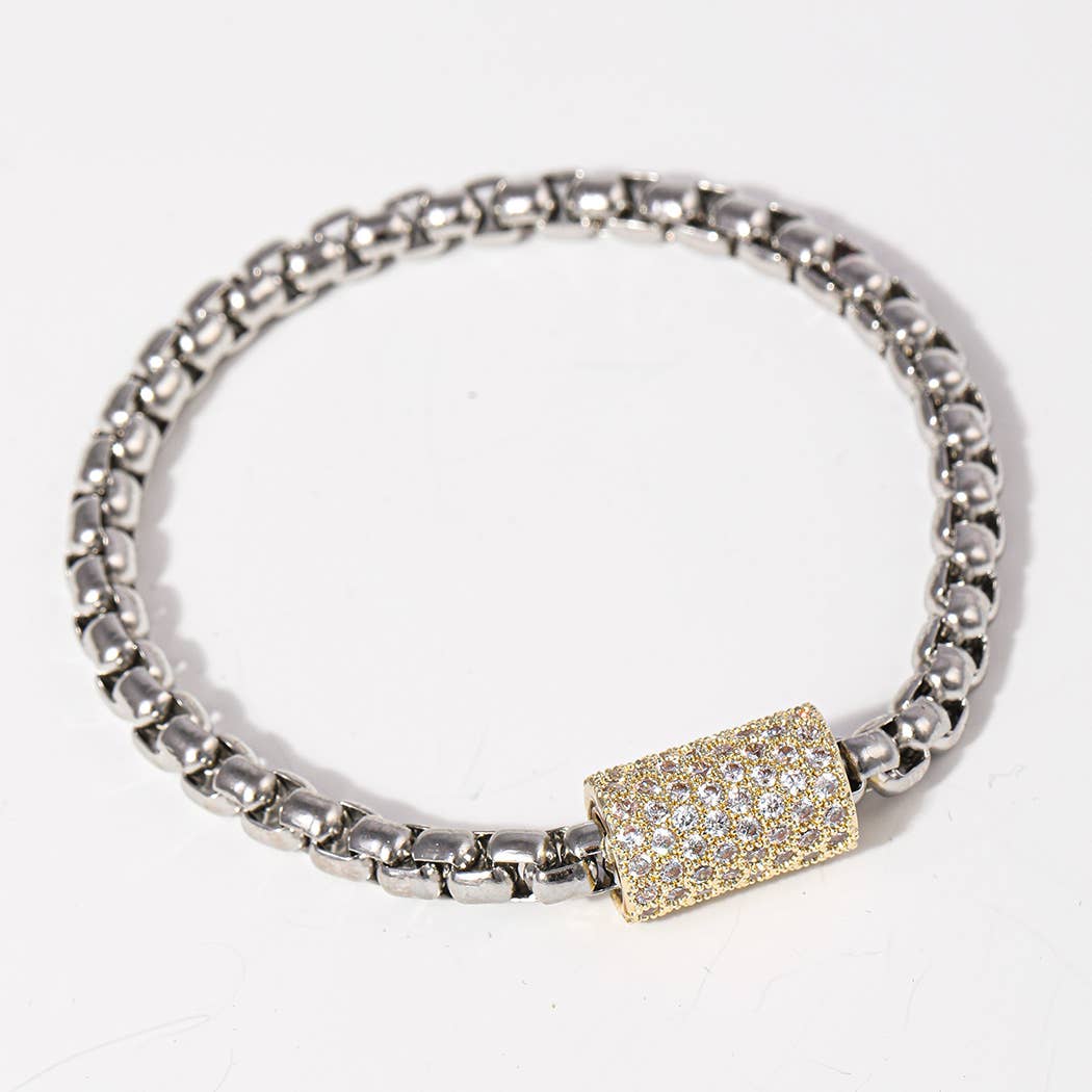 Box Chain CZ Bar Magnet Closure Bracelet