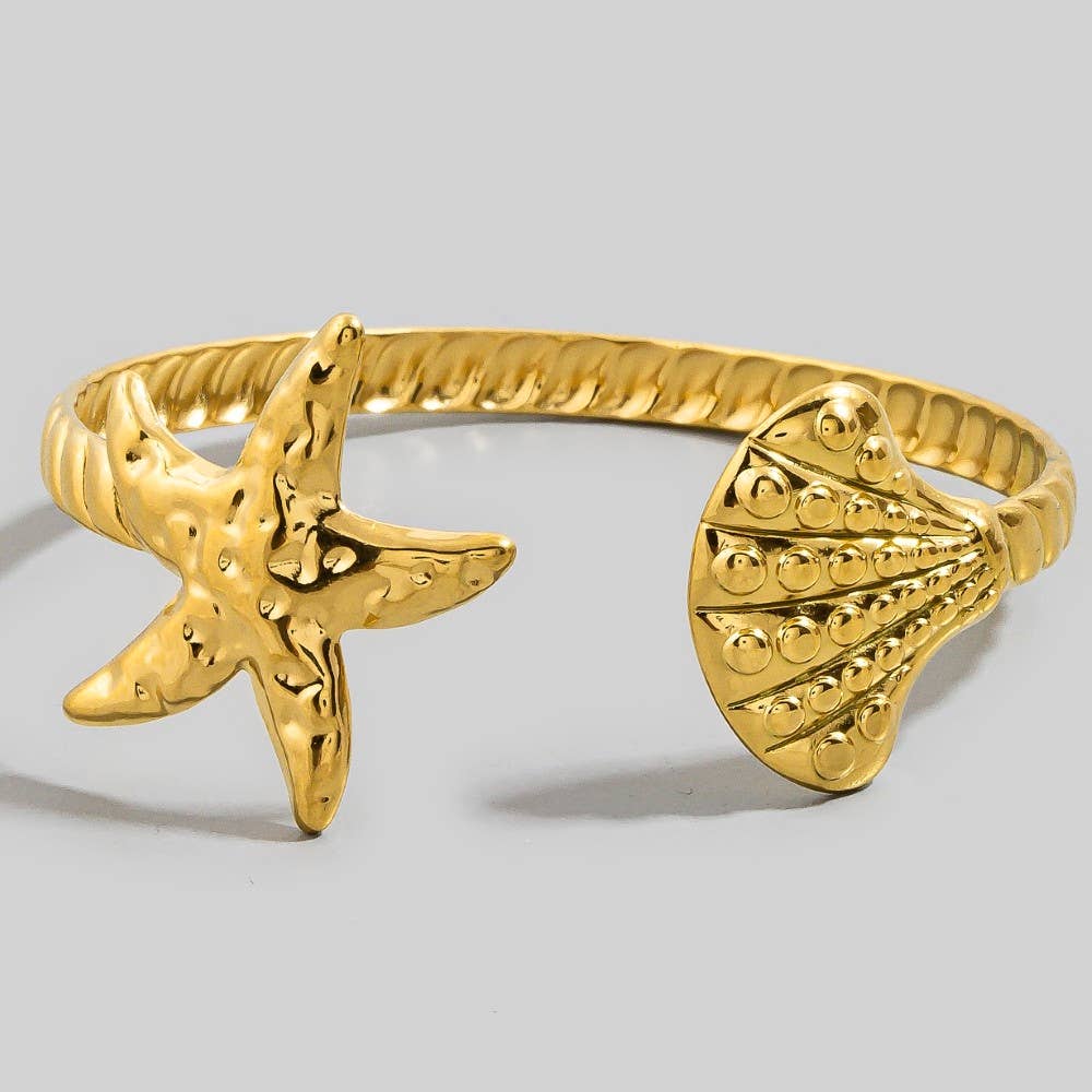 Starfish Sea Shell Open Cuff Bracelet