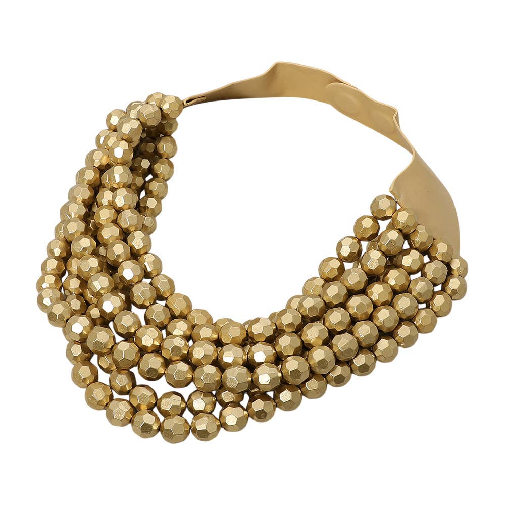 Multi Strand Faceted Ball Beaded Faux Leather Magnetic Statement Necklace