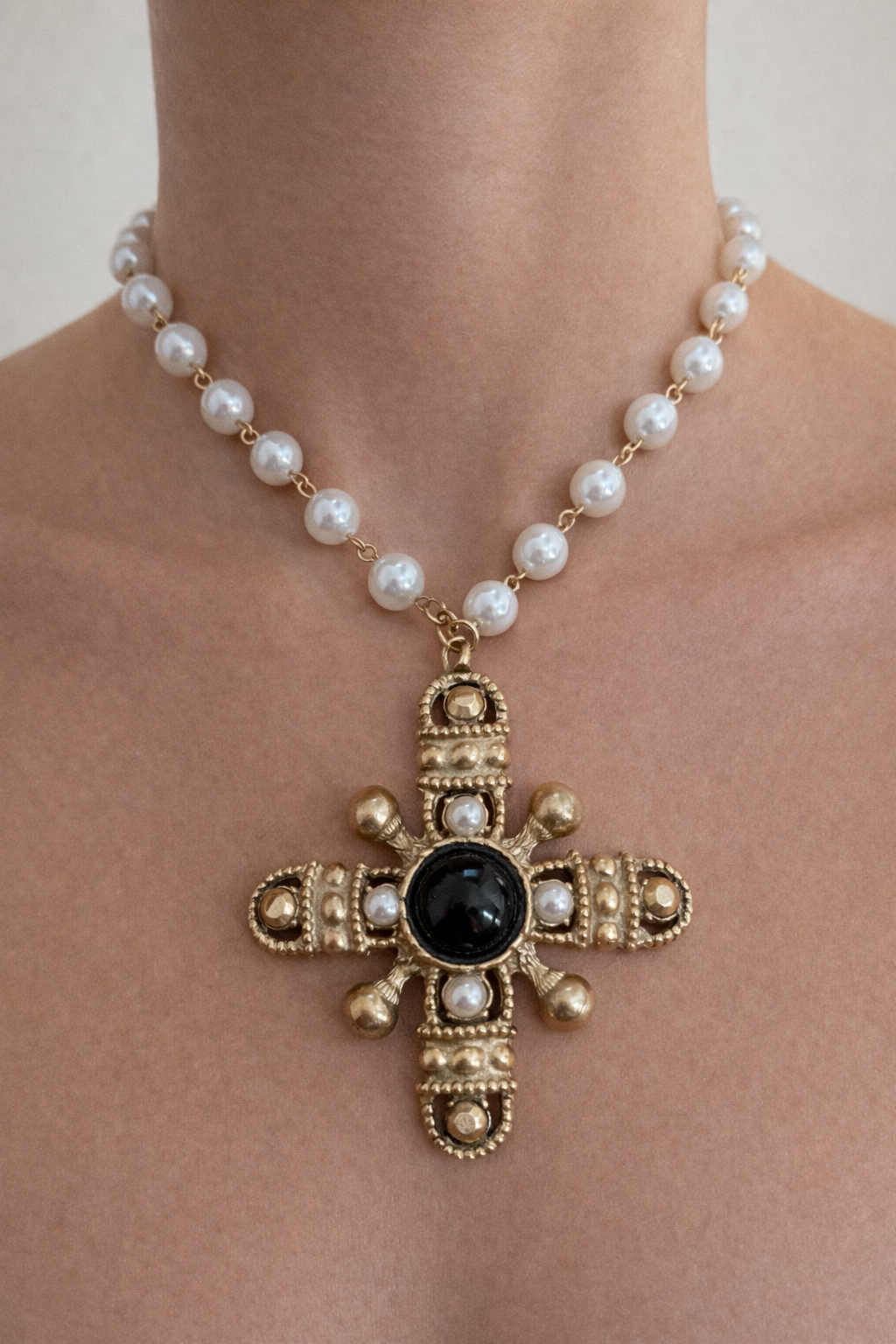 Pearl Gold Cross Necklace — Accents Boutique, Marble Falls TX