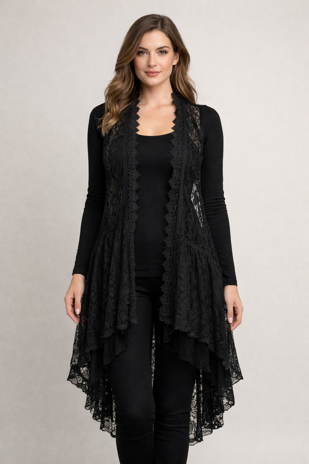 All Lace High Low Vest-Black