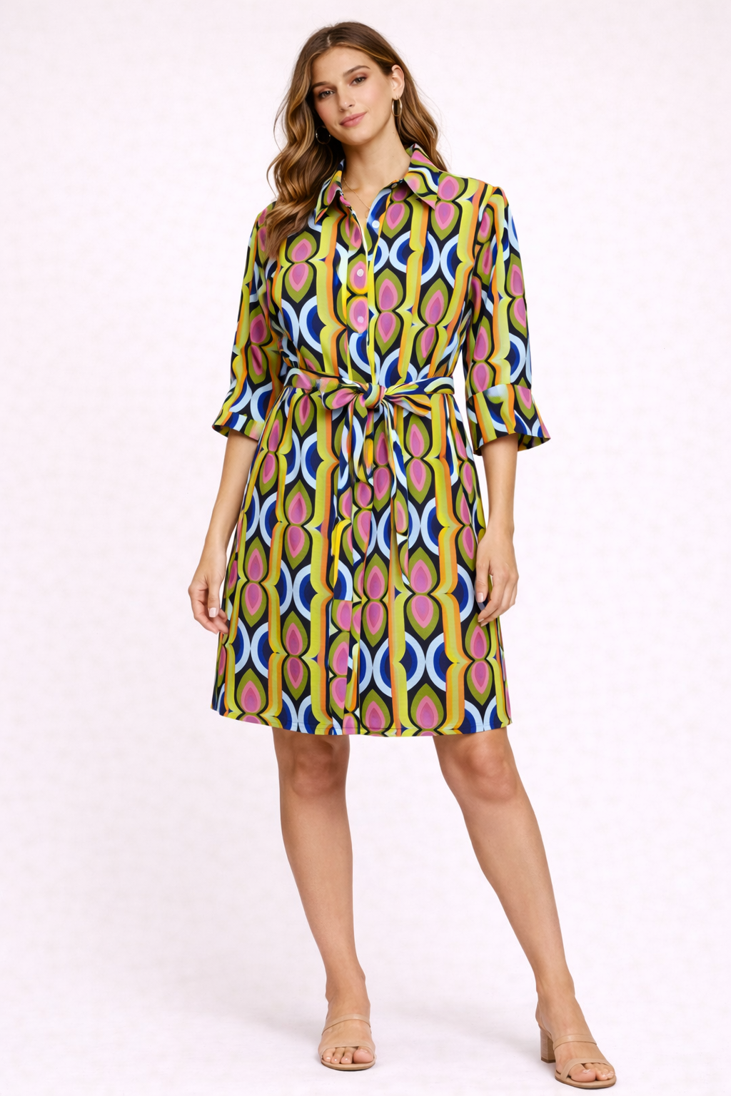 Waves Belted Collar Dress