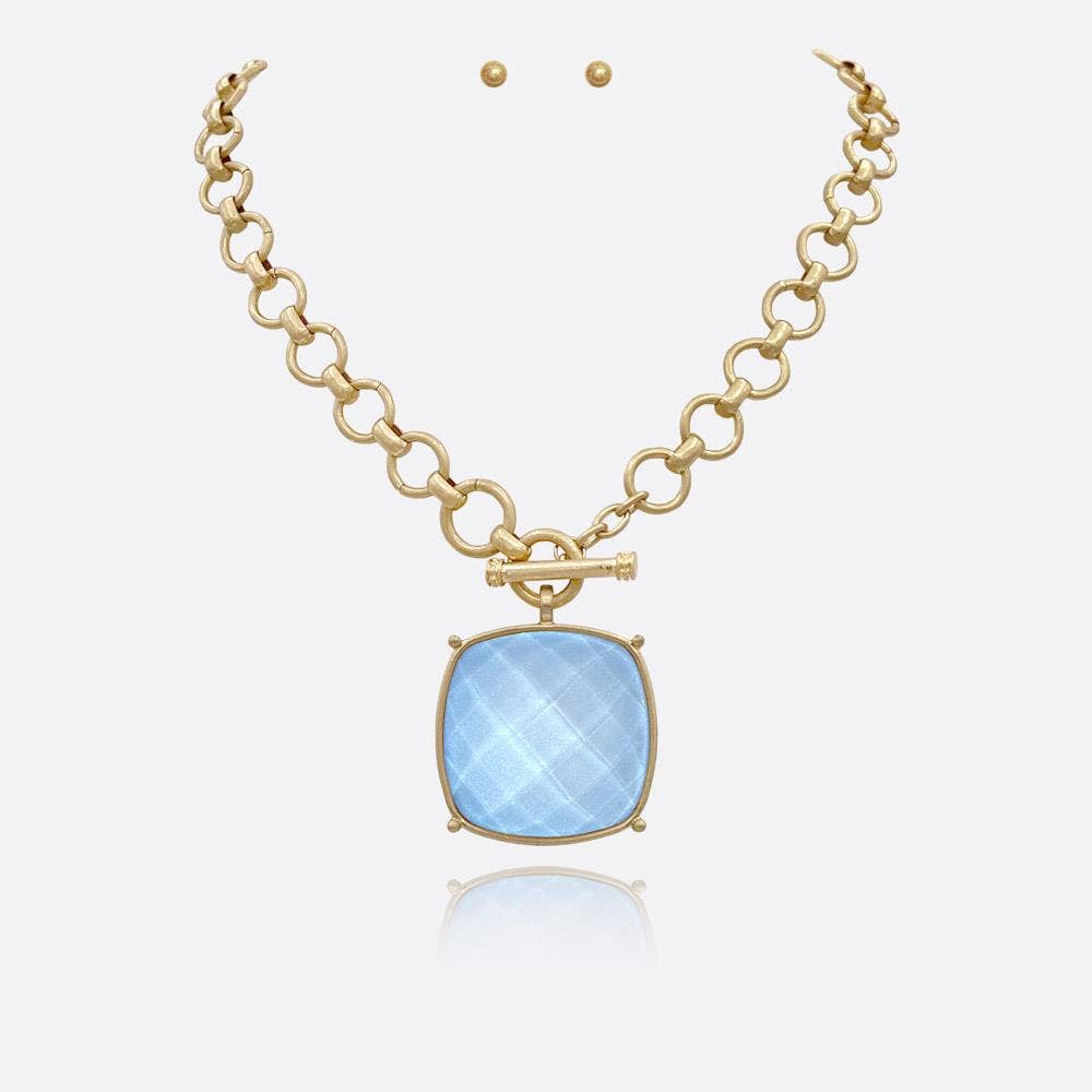 Large Square Stone Pendant Chain Necklace