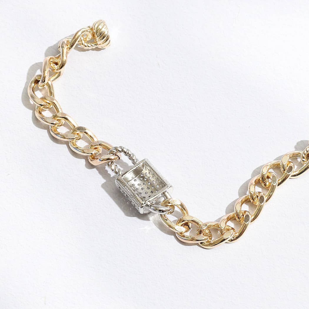 CZ Half Cylinder Charm Linked Chain Bracelet