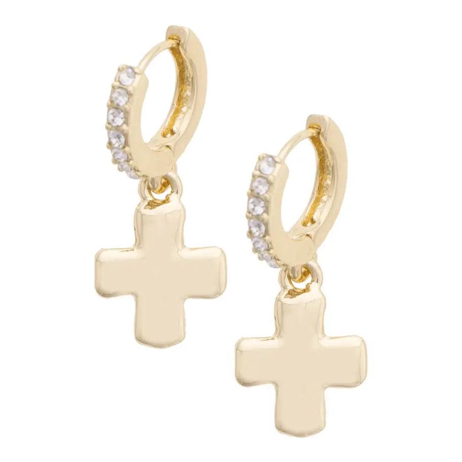 Canvas Rain Square Cross Huggie Hoop Earrings in Shiny Gold