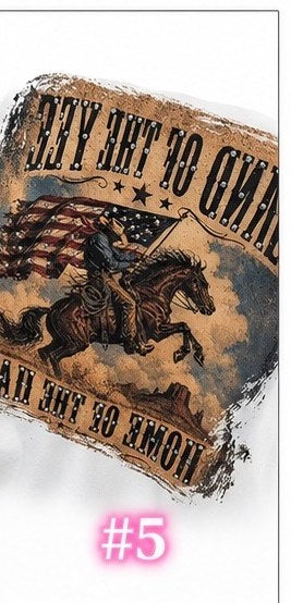 Bling tee design #5 — western cowboy on horseback with American flag, Land of the Yee Home of the Haw