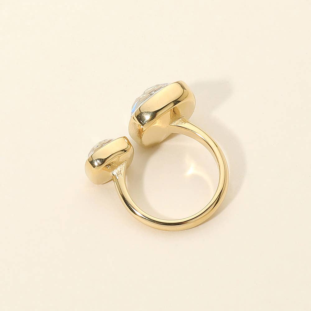 Secret Box Stainless Steel Asymmetrical Cushion Crystal Statement Ring