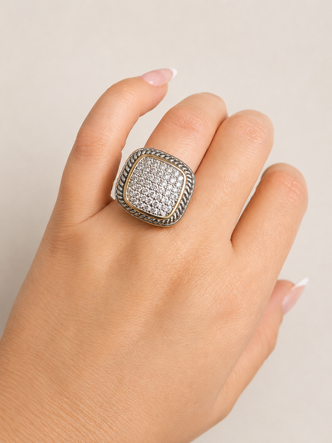 Square Pave Cable Ring - Size 8