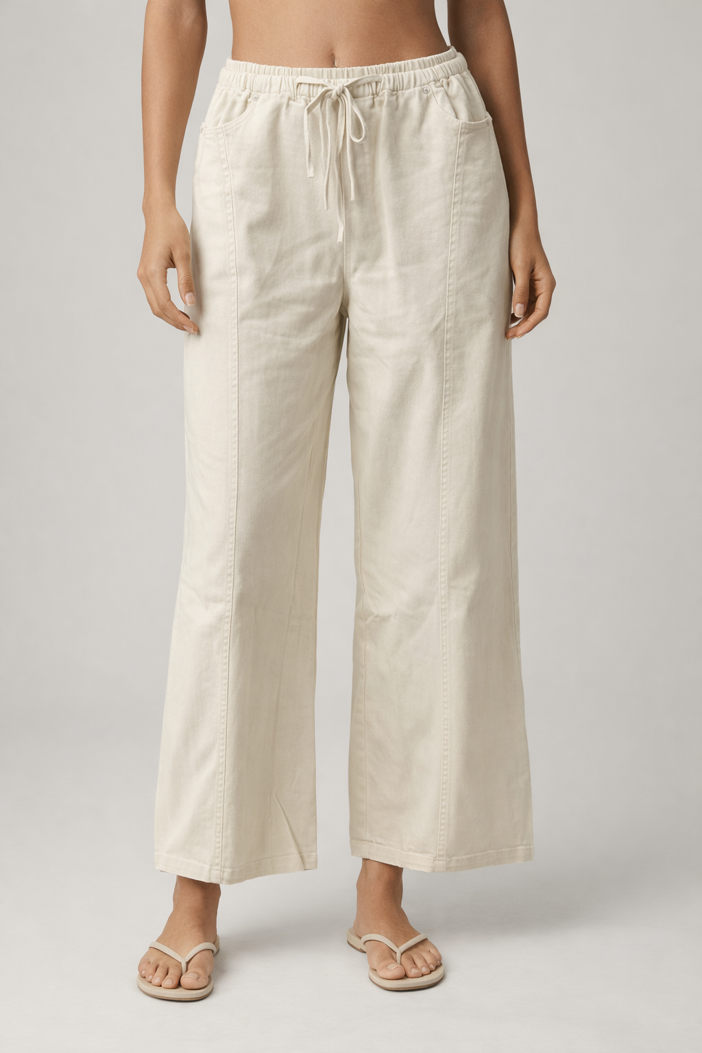 Butter Cream Mineral Washed Wide Pants