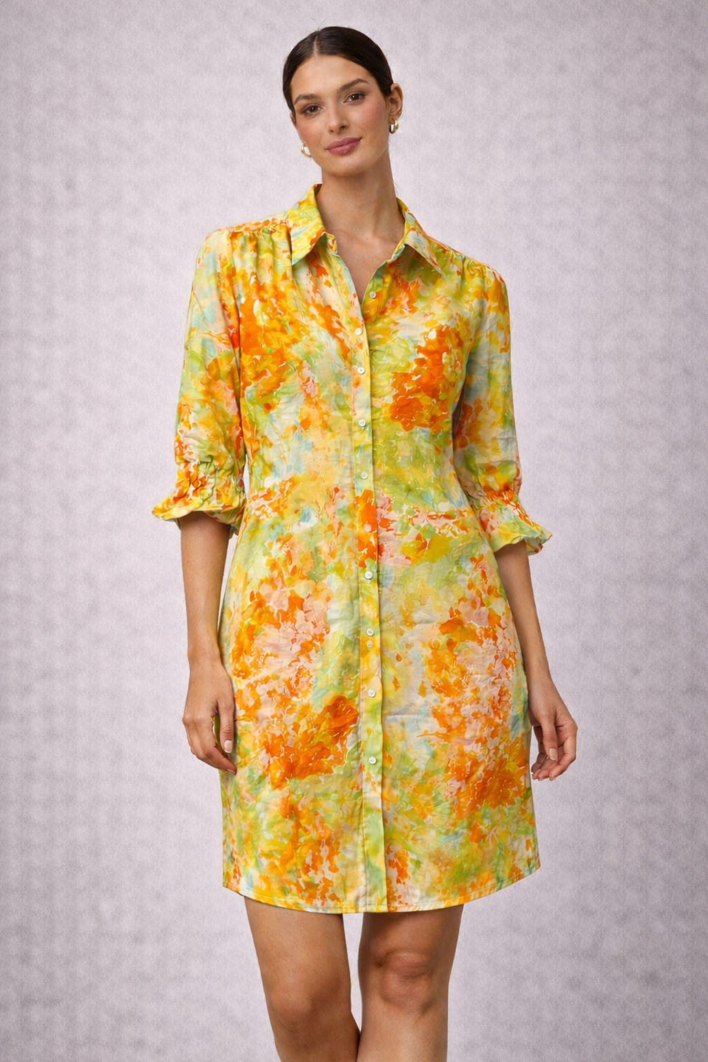 Yellow Watercolor Button Front Dress