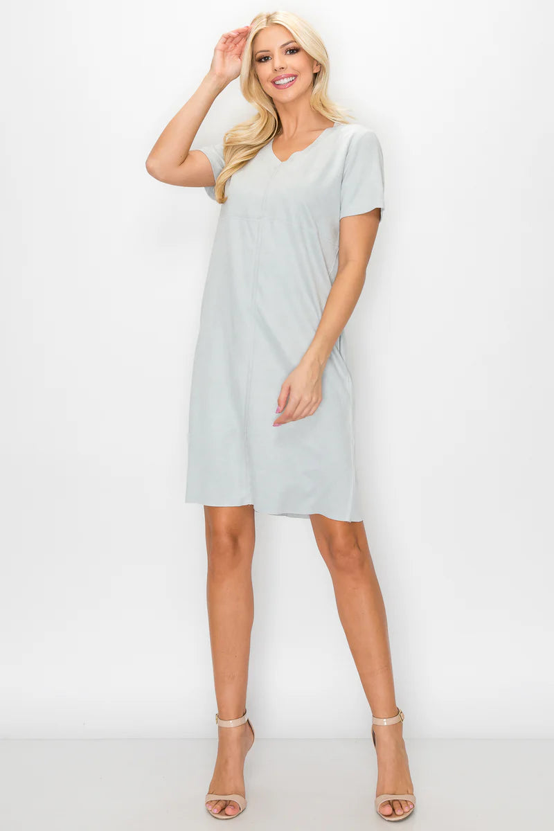 Audrey Silver VNeck Suede Dress