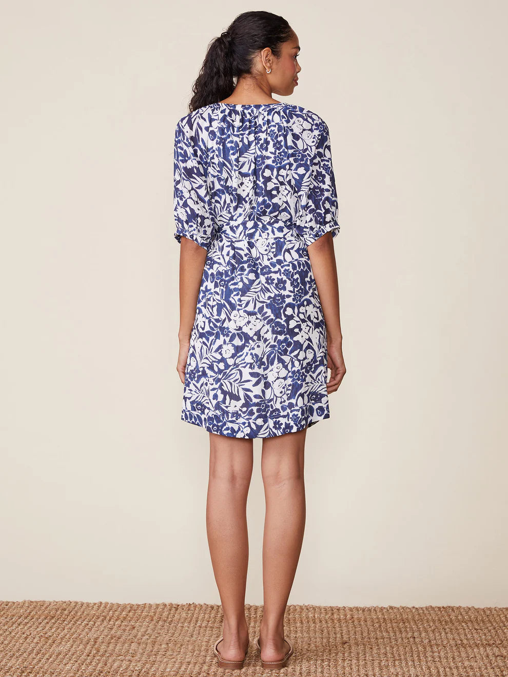 Navy Printed Flowy Raglan Dress
