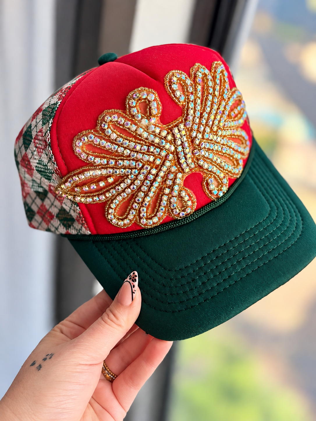 Red & Green Plaid Bling Trucker Cap
