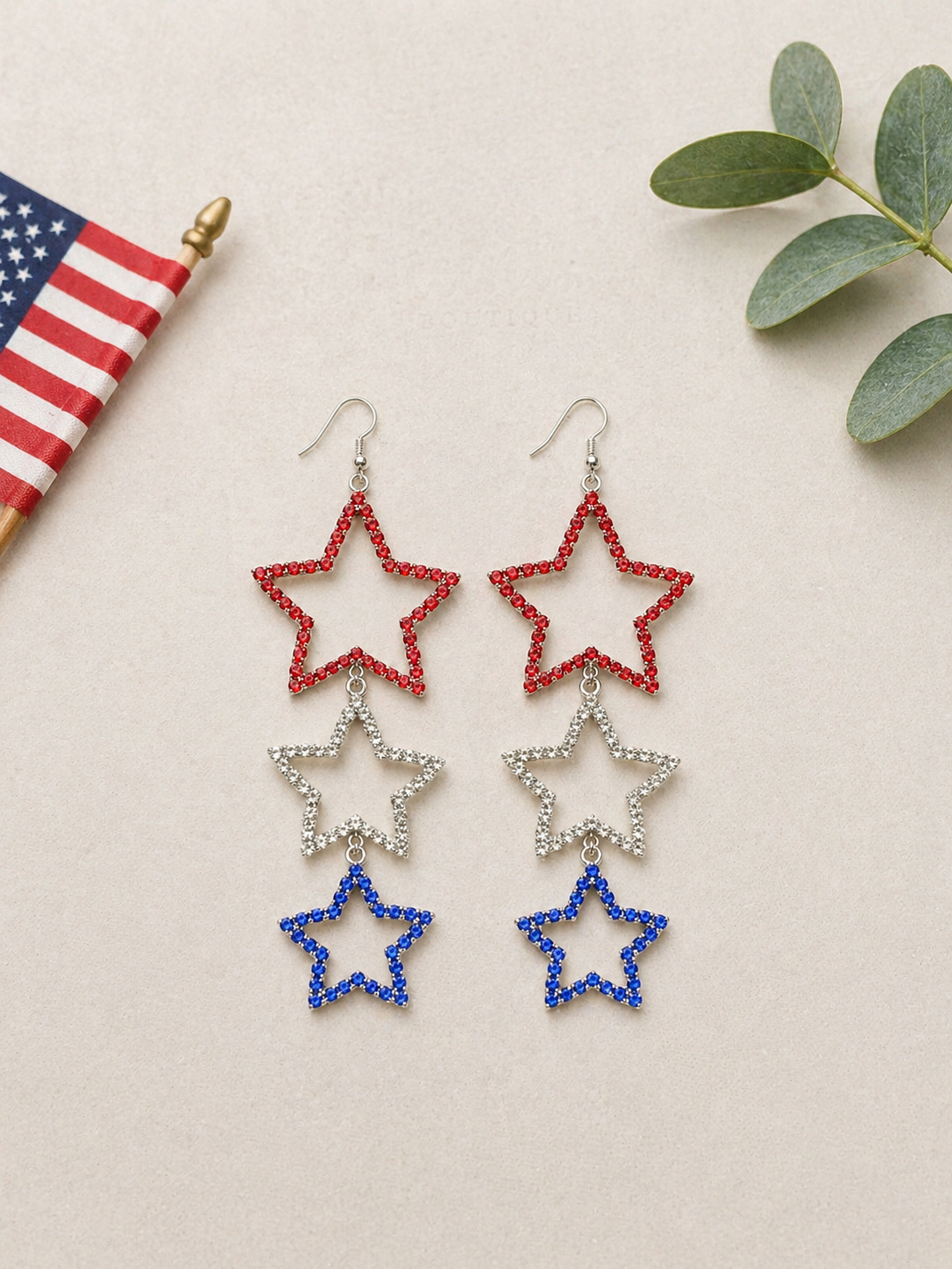 Patriotic Triple Star Crystal Earrings
